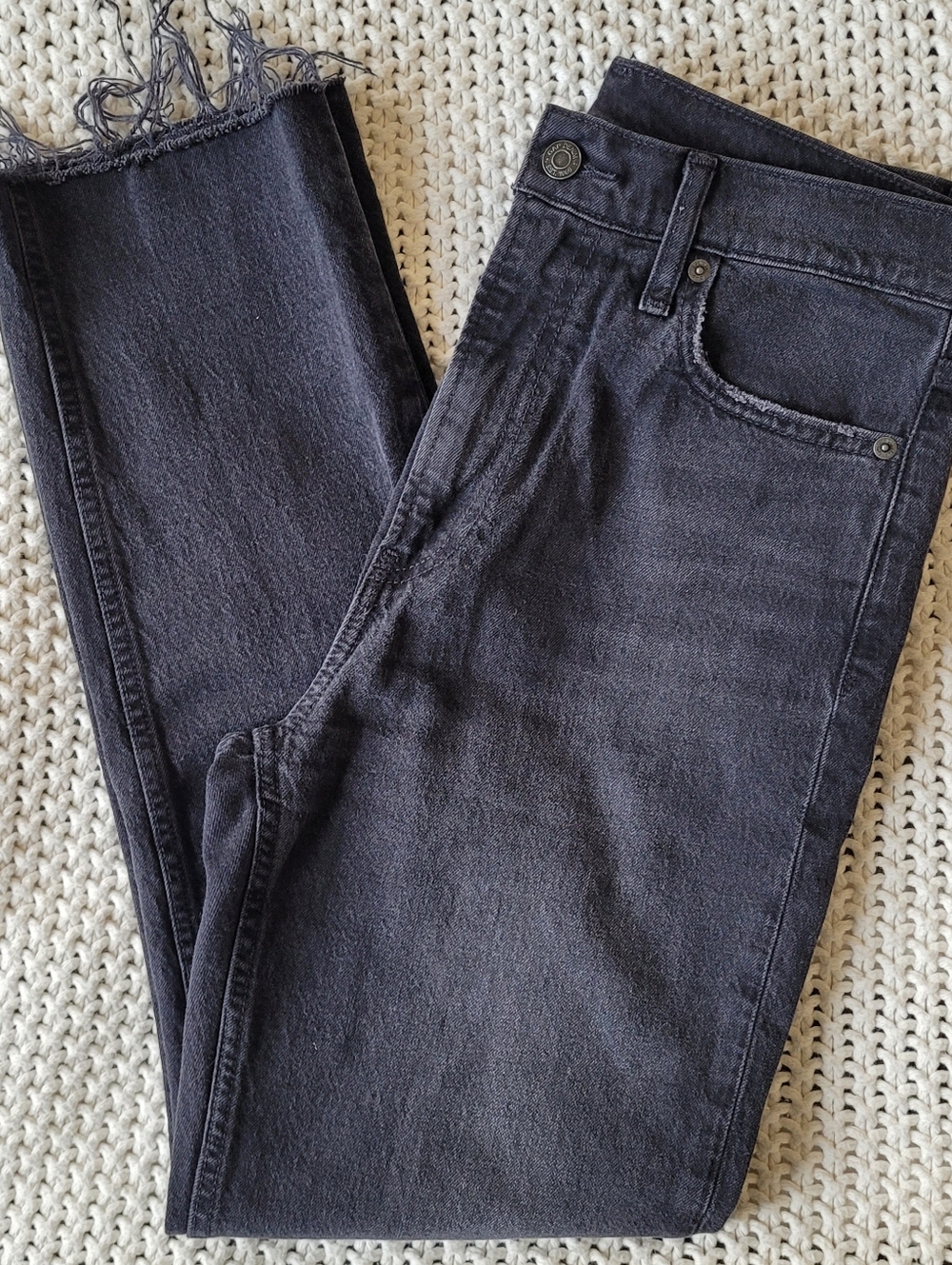 Gap Cheeky Straight Sky High Cutoff Jeans, Distressed Black Wash